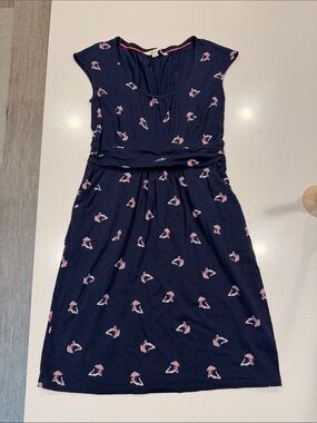 Boden Knit Dress Woman With Umbrella Beach Navy Size 6